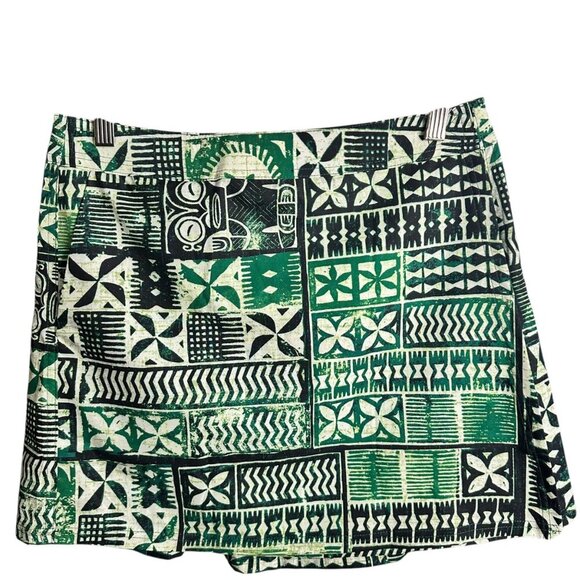 Rip Skirt Emerald Tapa Green & Black Geometric Pattern Wrap Skirt Beachy Size SM - Picture 1 of 7